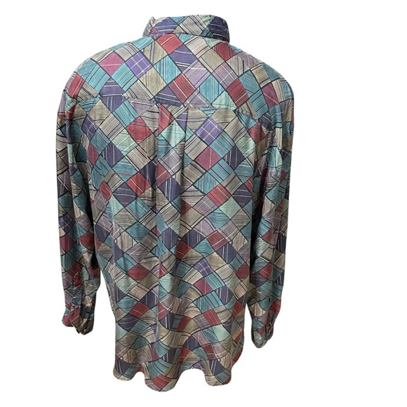VTG Y2K 90’s SUMMA Silk Geometric Patchwork Print Button-Up Shirt XL Multicolor - Picture 5 of 14